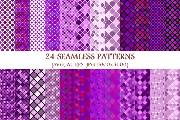 24 Seamless Purple Square Patterns Graphics