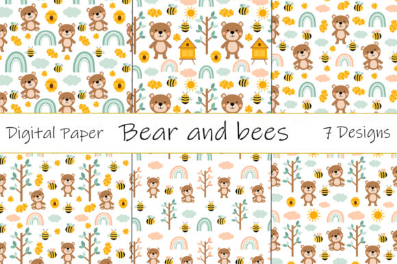 Bear and Bees Pattern Graphics for Handmade Creations