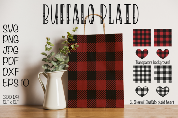 Buffalo Plaid Heart Graphic Design Asset