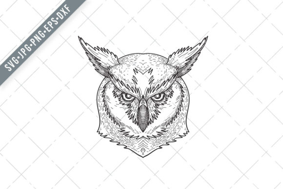 Head of Angry Great Horned Owl Tiger Owl Graphics