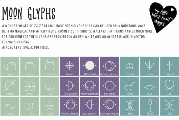 Moon Glyphs Kit for Cricut and Handmade Graphics