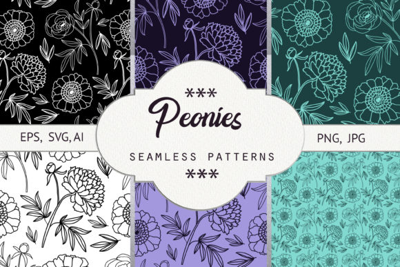 Peonies. Seamless Patterns Graphics for Digital Selling